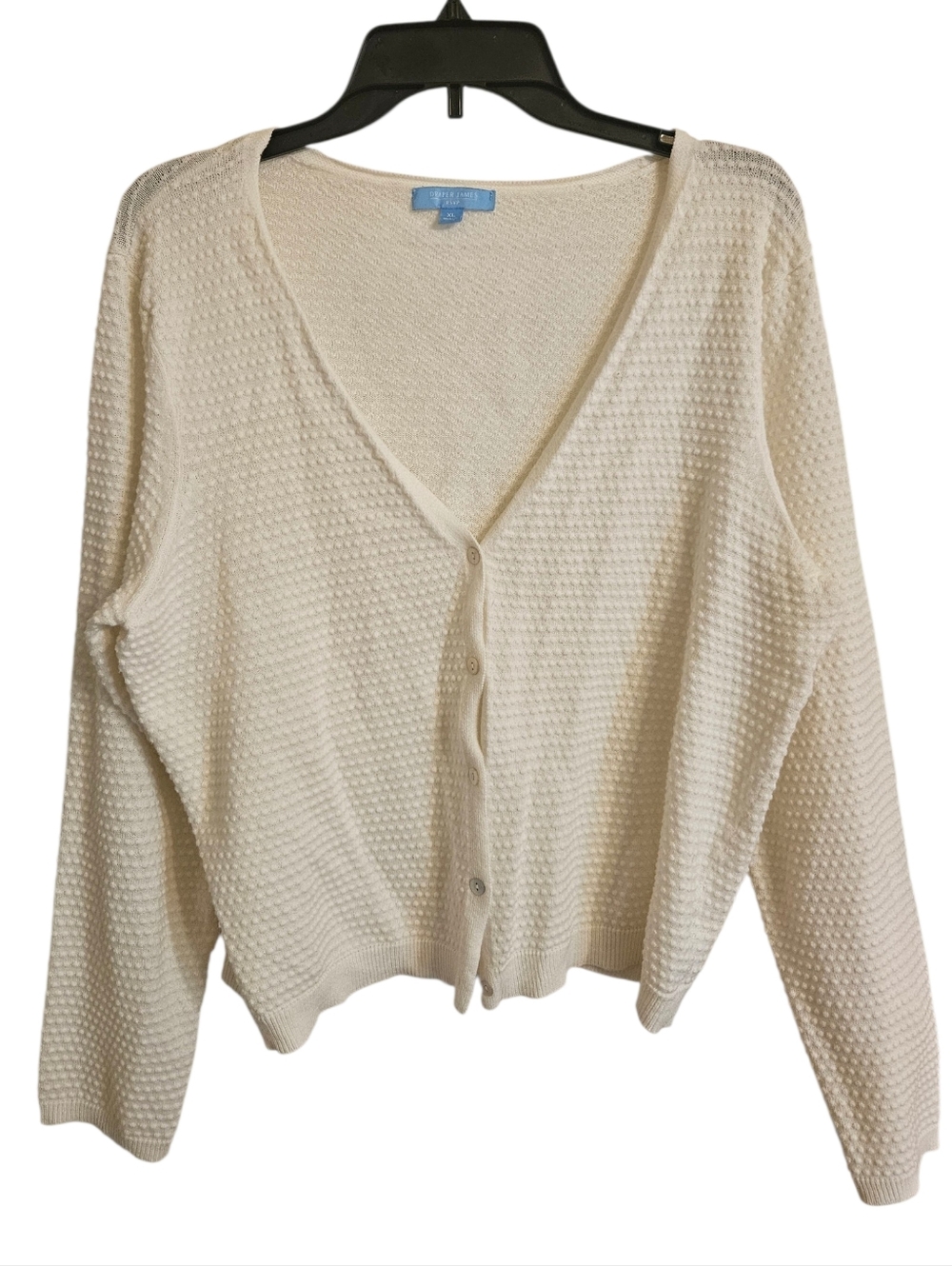 Draper James Cream Textured V-Neck Button-Front Cardigan Sz XL